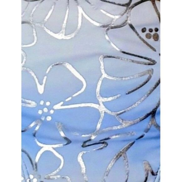 Girls Bikini Set Silver & Blue Lg Floral Halter Full Bum Coverage - Picture 3 of 3